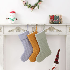 Mustard Yellow Quilted Christmas Stocking Soft Cotton Stitched <b>Honeycomb</b> Pattern Holiday <b>Decoration</b> Hanging Sock - Product Image 3