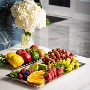 United Trade World Hammered Metal Serving <b>Tray</b> Disposable Chrome Platter for <b>Party</b> Appetizer <b>Food</b> Packaging Accessory with Lids - Product Image 2