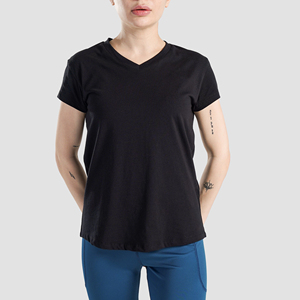 Camiseta de Manga Larga para Mujer, Cuello en V, Lisa, de Alta Calidad, Holgada, Informal, Negra, con Logotipo Personalizado, Camisetas de Manga Larga para Mujer OEM - Product Image 3