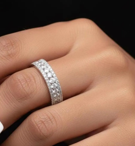 925 Sterling Silver Moissanite Round Cut Sterling Silver Band Anniversary Engagement <b>Ring</b> - Product Image 4