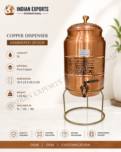 Distributeur d'eau en cuivre pour l'hôtellerie et la maison, exporté par Indian exports international. (Cuivre pur certifié) - Product Image 2