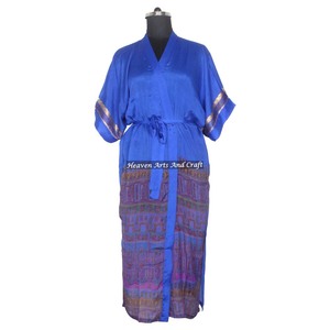KL016 Abstract Women Pure Silk Vintage Sari Kimono Long Free Size Adjustable Vintage Sari Kimono Long Jacket Women Silk Vintage - Product Image 3