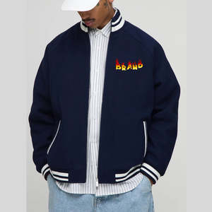 2026 Blank Design Solid <b>Navy</b> Color Varsity Jacket for <b>Men</b> 100% Cotton Fabric Solid Pattern Button Up <b>Men's</b> Wear Winter Jacket - Product Image 1