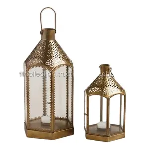 Estilo árabe de suspensão de metal e Suporte de Vela de vidro da lanterna de jardim Favores Do casamento