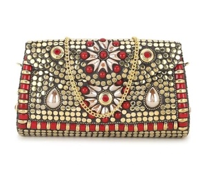 <b>Silver</b> Plated Metal <b>Clutch</b> Bag With Rhinestone Flower Design Rectangle Shape Fashion Handbag Chain Strap - Product Image 5