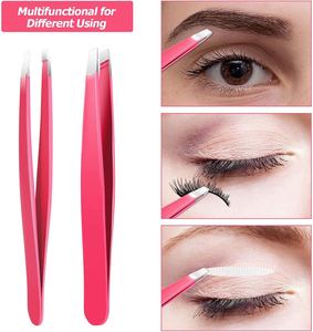 2pcs Set Stainless Steel Eyebrow Tweezer Set 9.6cm Slant Tip <b>Point</b> Tip Flat Tip Rose Red Black Tweezers For Hair <b>Removal</b> - Product Image 4