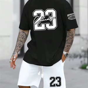 Mens 2-Piece <b>Knitted</b> Polyester/Cotton T-Shirt <b>Set</b> Slim Fit Casual Summer Crew Neck Digital Printing 220-240 Grams Fabric Weight - Product Image 1