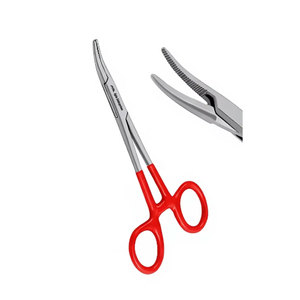 คีมหนีบเลือด Hemostat Mosquito Forceps ขนาด 5 นิ้ว แบบตรงและแบบโค้ง พร้อมด้ามจับเคลือบพีวีซีสีแดง ผลิตจากเหล็กกล้าผ่าตัดแบบล็อคได้ - Product Image 1