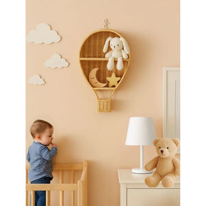 Étagère murale en rotin en forme de montgolfière, décoration de chambre d'enfant, organisateur de rangement tissé à la main, vente en gros d'usine OEM - Product Image 3
