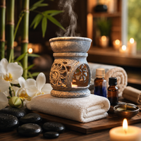 Diffuseur d'arômes en pierre ollaire naturelle sculptée floral, brûleur d'huiles essentielles, chauffe-cire pour bougies chauffe-plat, décoration d'intérieur, cadeau idéal