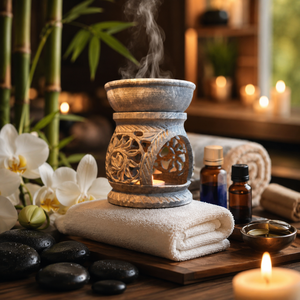 Natural Soapstone Floral Carved Essential Oil Burner Tea Light <b>Wax</b> <b>Melt</b> Warmer Aromatherapy Diffuser Home Decor Gift for Gifting - Product Image 3