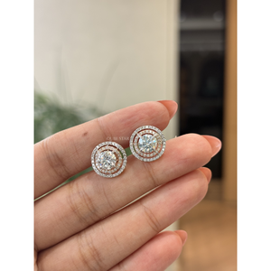 Luxury 2.50 Ct Lab Grown Round Diamond Double Halo <b>Stud</b> <b>Earrings</b> for Women 14K Gold IGI Certified Fine Jewelry - Product Image 2