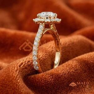 Yellow Gold Round Cut Sunburst Solitaire – Luxury Pavé <b>Statement</b> <b>Ring</b> The "Heirloom" Sunburst Halo – Yellow Gold Finish Radiant - Product Image 2