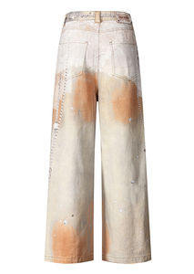 Jean ample taille haute pour femme, style Y2K, imprimé artistique vintage, coupe palazzo, en denim délavé, streetwear, coupe décontractée - Product Image 2