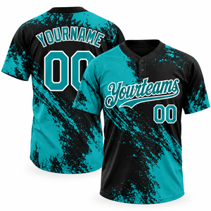 เสื้อเบสบอลแขนสั้นผ้าโพลีเอสเตอร์ 100% ระบายเหงื่อได้ดี พิมพ์ลายสีน้ำเงินแบบสแปลช คอวีติดกระดุมสองเม็ด สำหรับผู้ชาย - Product Image 5