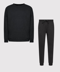 Conjunto Deportivo Negro para Hombre, Sudadera con Cuello Redondo, Pantalones Deportivos con Cordón, Ropa Casual Tejida, Conjunto Deportivo Negro Unisex - Product Image 1