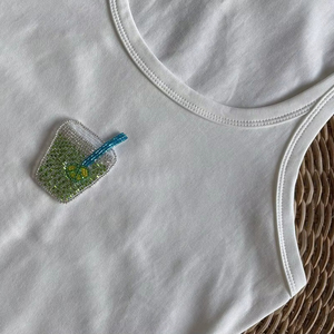 White Cotton Crew Neck Short Sleeve T <b>Shirt</b> Women Beaded Sacred Heart <b>Flame</b> Patch Embroidery Summer Casual Loose Fit Fashion Top - Product Image 1