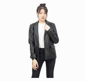 Women's black Genuine Leather Moto Jacket Full Sleeve <b>Zipper</b> Closure Stand Collar Autumn Style - Product Image 4