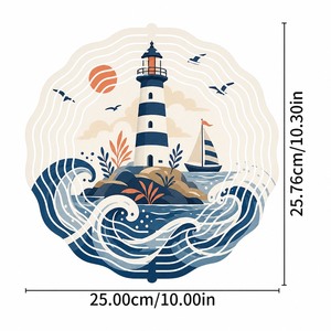 Campana de Viento Redonda de Hierro con Diseño de <span class=keywords><strong>Faro</strong></span> y Olas del Océano, Campana Metálica Colgante para Decoración de Exteriores y Hogar, Regalo - Product Image 6