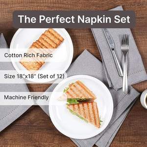 Serviettes de table en coton 18 x 18 pouces, douces, absorbantes et confortables - Idéales pour les événements et un usage régulier - Gris - Product Image 5