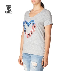 Camiseta de Manga Corta con Cuello Redondo y Bordado Floral para Mujer, Estilo Casual Holgado, para Primavera/Verano, 100% Algodón Tejido - Product Image 2