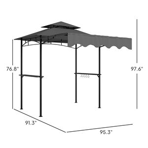 Gazebo per Barbecue da Esterno 8 X 5 Grigio Scuro con Tettoia Laterale, 2 Ripiani Laterali e 6 Ganci, Tettoia e Pergola per Riparo Barbecue - Product Image 3