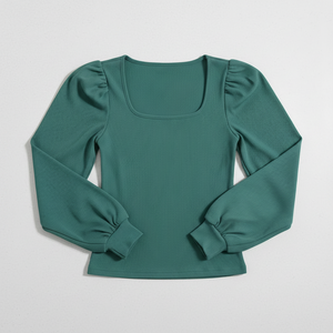 Blusa de punto elástica y transpirable de manga larga con cuello cuadrado acanalado para mujer, ajuste ceñido, profesional, venta al por mayor - Product Image 4