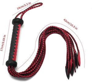 SPALL JP SPORTS Fouet équestre en cuir véritable tressé à la main, BDSM, suspendable, double usage premium pour l'entraînement et les collectionneurs (Rouge Noir) - Product Image 1