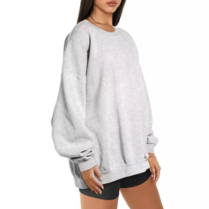 Sweat-shirt décontracté pour femme, coupe ample, col ras du cou côtelé, doublé, écologique, respirant, séchage rapide, streetwear d'hiver, devant - Product Image 5