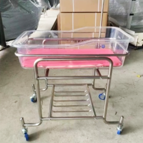 High-Quality Hospital Baby Crib with Silent Wheels, Movable Newborn Infant Bed with Adjustable Height for Medical Institutions