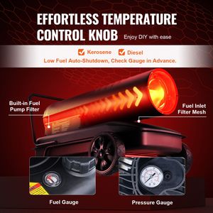 Stufa Portatile a Cherosene da 175.000 BTU con Serbatoio da 13,2 Galloni e Termostato per Uso Efficiente in Garage - Product Image 4