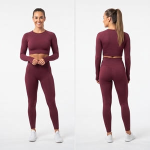 Wholesale Custom Logo Soft Seamless Quick Dry Women <b>Long</b> <b>Sleeve</b> Crop <b>Top</b> High Waist Leggings 2 Piece Yoga Set Athletic Workout - Product Image 3