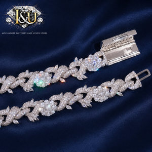 Ensemble collier et bracelet maille cubaine en argent 925 plaqué rhodium, moissanite haute qualité effet glacé, 18 mm, unisexe, bijoux hip-hop pour mariage - Product Image 5
