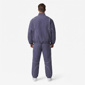 Unisex <b>Purple</b> Tracksuit Set Full Sleeve Stand Collar Casual Solid Color Breathable Polyester Autumn Wear With Side Pockets - Product Image 4