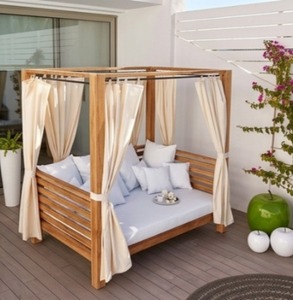 Cama de Día Moderna para Exteriores de Madera de Teca Sólida con Cortinas, Muebles de Lujo para Jardín, Resort o Piscina, Indonesia - Product Image 5