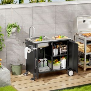 Carrello Grill esterno 304 lavello in acciaio inox per cucina isole carrelli L38 \ "X W18 \" X H35 \ "stazione ruota per Grill all'aperto - Product Image 2