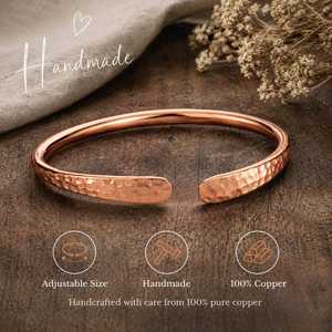 Brazalete de Cobre Puro Martillado a Mano para Mujer, Brazalete Abierto Ajustable Hecho a Mano, Joyería Rústica Minimalista - Product Image 2