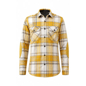 Men's Yellow Plaid Flannel <b>Shirt</b> Full Sleeve Workwear Style Casual <b>Shirt</b> with Arm Pads Turn-down Collar Autumn Wear - Product Image 2