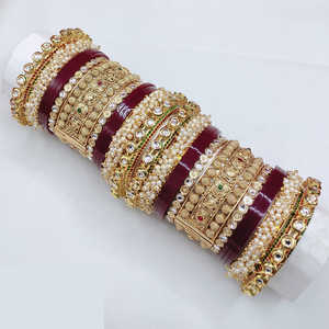 Designer Kundan Stone & Pearl Acrylic <b>Bangles</b> Elegant <b>Fine</b> Bridal Jewelry Premium Wedding Set - Product Image 1