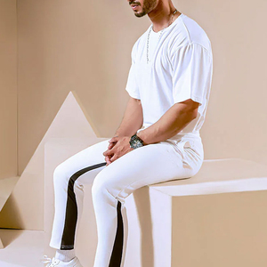 Design Your Own Logo Casual Wear Men Summer Tracksuit High Quality 100% Cotton 2 Pcs T Shirt And <b>Trouser</b> Set - Product Image 5