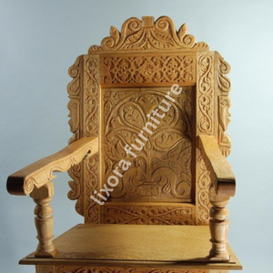 Fauteuil Trône de Luxe Artisanal en Bois Massif, Ornements Floraux Mandala Sculptés, Naturel - Product Image 2