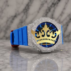 Reloj Deportivo de Lujo con Correa de Goma Azul, Caja y Bisel con Incrustaciones de Diamantes - Product Image 1