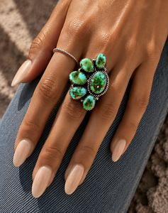 Bague en argent Sonoran Gold Turquoise, demi-grappe, faite à la main, style Western, Sud-ouest, Bohème, bijoux pour femme, cadeau original - Product Image 1