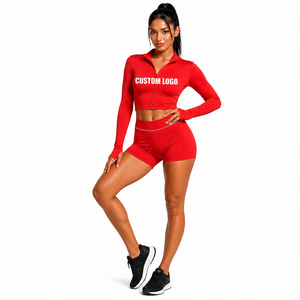 ชุดออกกำลังกายใหม่สไตล์ Athleisure สำหรับผู้หญิง เสื้อแจ็คเก็ตครอปแขนยาวแบบมีซิป กางเกงขาสั้นเข้ารูป ชุดออกกำลังกาย 2 ชิ้น ชุดโยคะ 2 ชิ้น รุ่น 2026 - Product Image 2