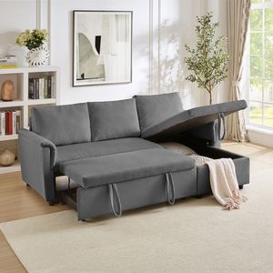 Loveseat Corduroy Tufted Upholstered Sleeper Section Modular Convertible L-Shaped <b>Sofa</b> <b>Bed</b> Chaise Lounge <b>Storage</b> for Home Office - Product Image 3
