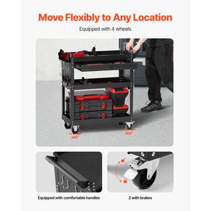 Carrello da Lavoro a 4 Ripiani con Ruote, Cassetto e Pannello Forato, Capacità di Carico 350 Libbre, Organizzatore per Attrezzi con Ruote per Meccanici - Product Image 4