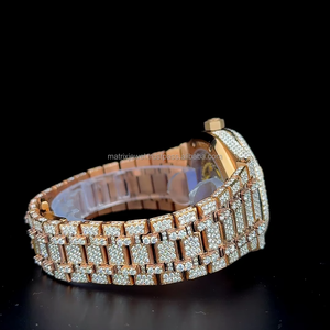 Montre vintage classique automatique squelette en acier inoxydable avec moissanite VVS1, entièrement sertie de moissanite, mouvement à quartz - Product Image 5