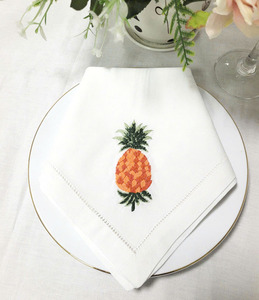 Custom Classic Square Cotton Napkin Embroidered Pineapple Durable Reusable <b>Machine</b> Washable Hemstitch Dinner Napkin Home Wedding - Product Image 6
