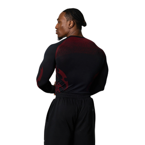 Custom Mens <b>Black</b> Red Graphic <b>Long</b> <b>Sleeve</b> Compression Shirt Crewneck Slim <b>Gym</b> Training Rash Guard Athletic Sportswear Base Layer - Product Image 2
