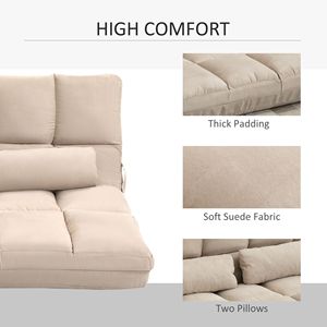 Divano Letto Convertibile Beige con Struttura in Metallo Regolabile, Cuscini, Divano Pieghevole da Terra, Futon Estensibile Senza Braccioli, Set con Braccioli Dritti - Product Image 6